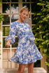 Antoinette Blue Floral Balloon Sleeve Derby Dress